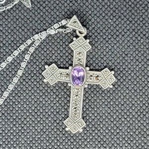 Vintage Sterling Silver Amethyst Cross